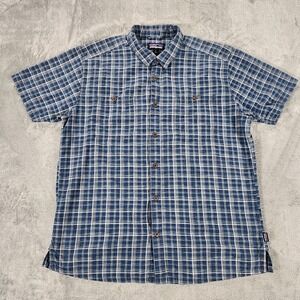 Patagonia Shirt Mens XL Blue Plaid Back Step Short‎ Sleeve Button Down Hemp